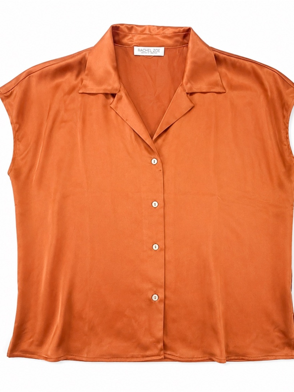 Rachel Zoe Burnt Orange Silk Button-Front Shirt
